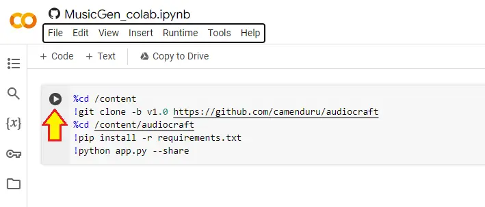 musicgen google colab run code